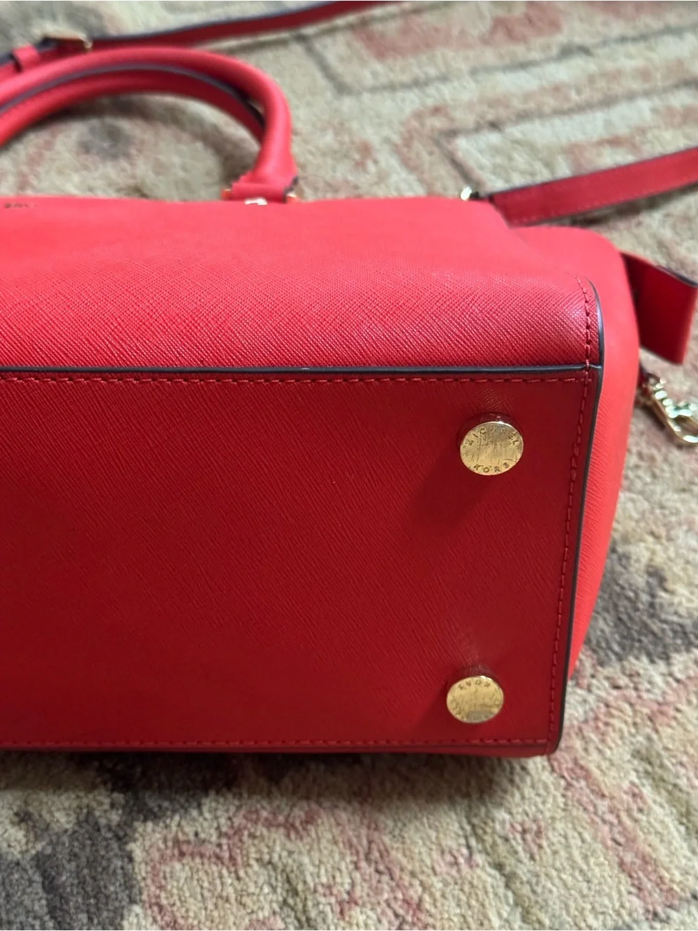 Michael Kors Red Saffiano Leather Satchel Bag with Strap